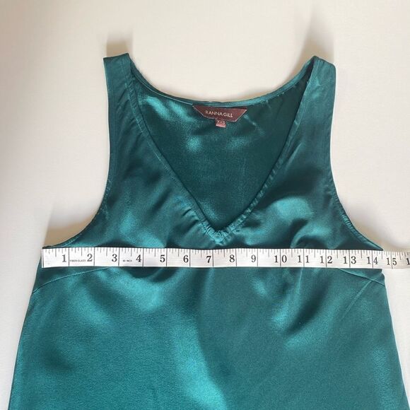 Anthropologie Ranna Gill Dark Emerald Green Satin Mini Dress Size XXS - Picture 8 of 9
